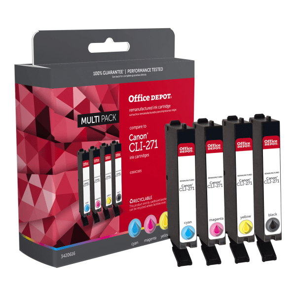 slide 1 of 1, Office Depot Odcli271Bcmy (Canon Cli-271 / 0390C005) Remanufactured Black/Cyan/Magenta/Yellow Ink Cartridges, 4 ct