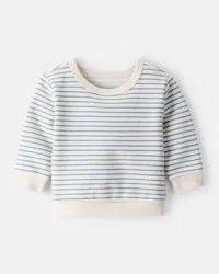 Carter's Baby Boy Stripe Fleece Pullover Sweatshirt - Blue Cream 6M