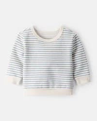 Carter's Baby Boy Stripe Fleece Pullover Sweatshirt - Blue Cream 6M