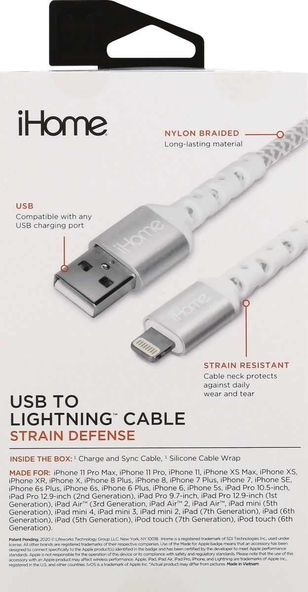 slide 6 of 11, iHome 6 Feet Strain Defense USB to Lightning Cable 1 ea, 1 ct