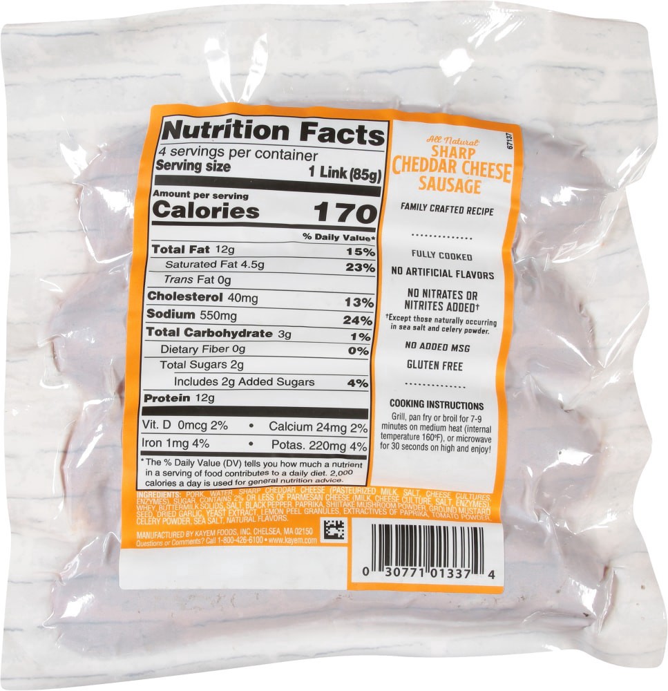 slide 2 of 2, Kayem Natural Sharp Cheddar Cheese Sausage 12 oz, 12 oz