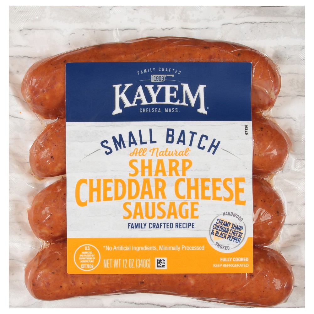 slide 1 of 2, Kayem Natural Sharp Cheddar Cheese Sausage 12 oz, 12 oz