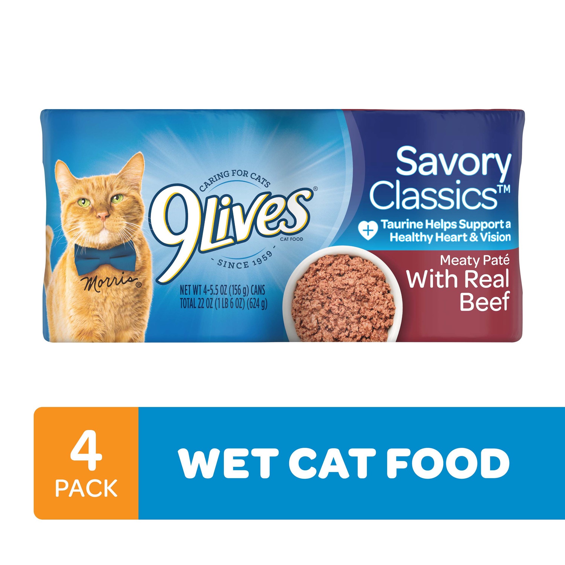 slide 4 of 6, 9Lives Meaty Paté With Real Beef Wet Cat Food, 22-Ounce, Pack of 4, 22 oz