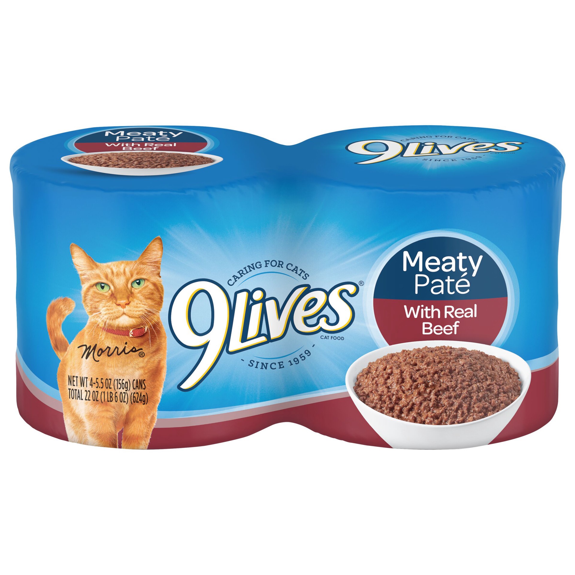 slide 1 of 6, 9Lives Meaty Paté With Real Beef Wet Cat Food, 22-Ounce, Pack of 4, 22 oz