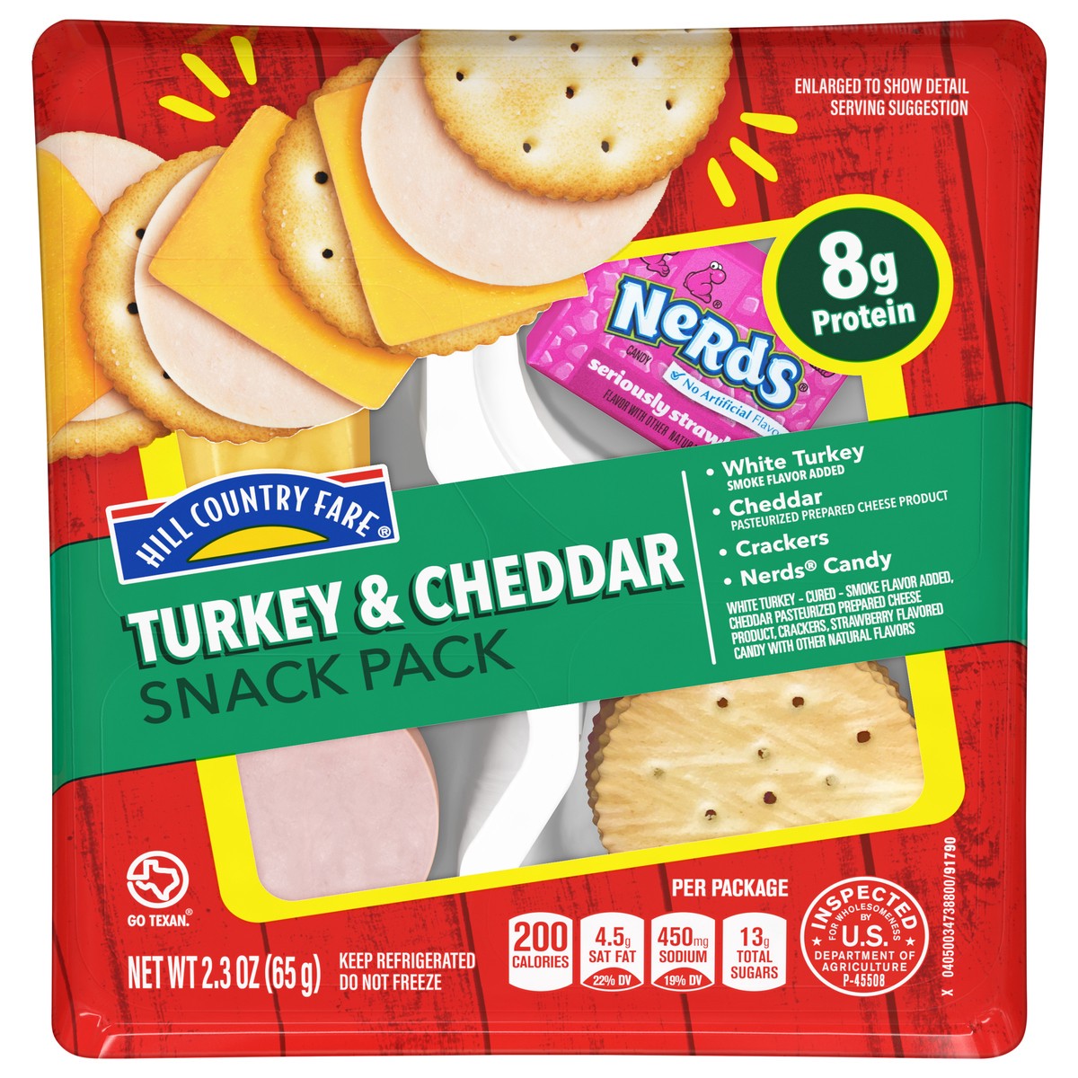 slide 1 of 14, Hill Country Fare Snack Pack Tray - Turkey & Cheddar with Crackers & Candy, 2.3 oz