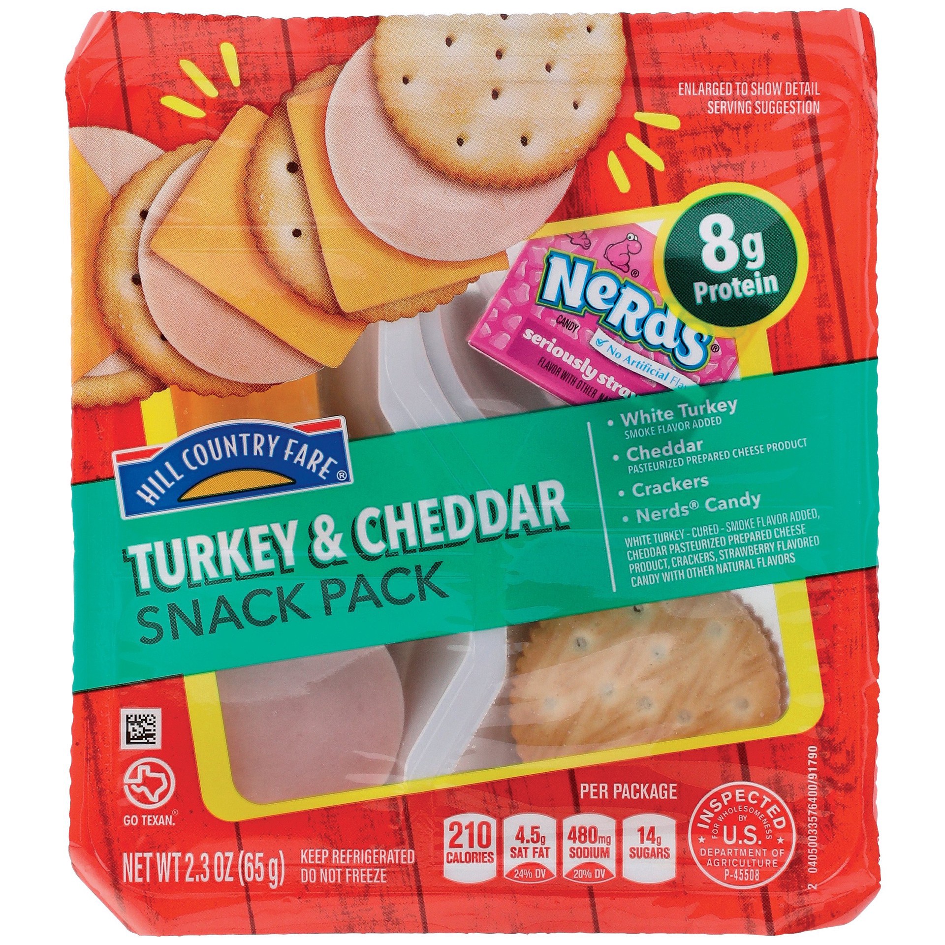 slide 1 of 1, Hill Country Fare Snack Pack Tray - Turkey & Cheddar with Crackers & Candy, 2.3 oz