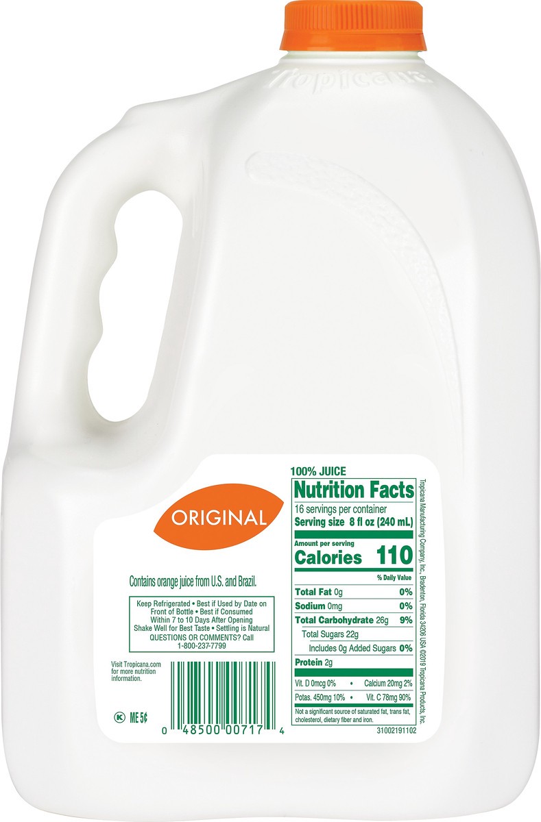 slide 5 of 7, Tropicana Pure Premium Original No Pulp 100% Orange Juice, 128 Fl Oz Jug, 128 fl oz