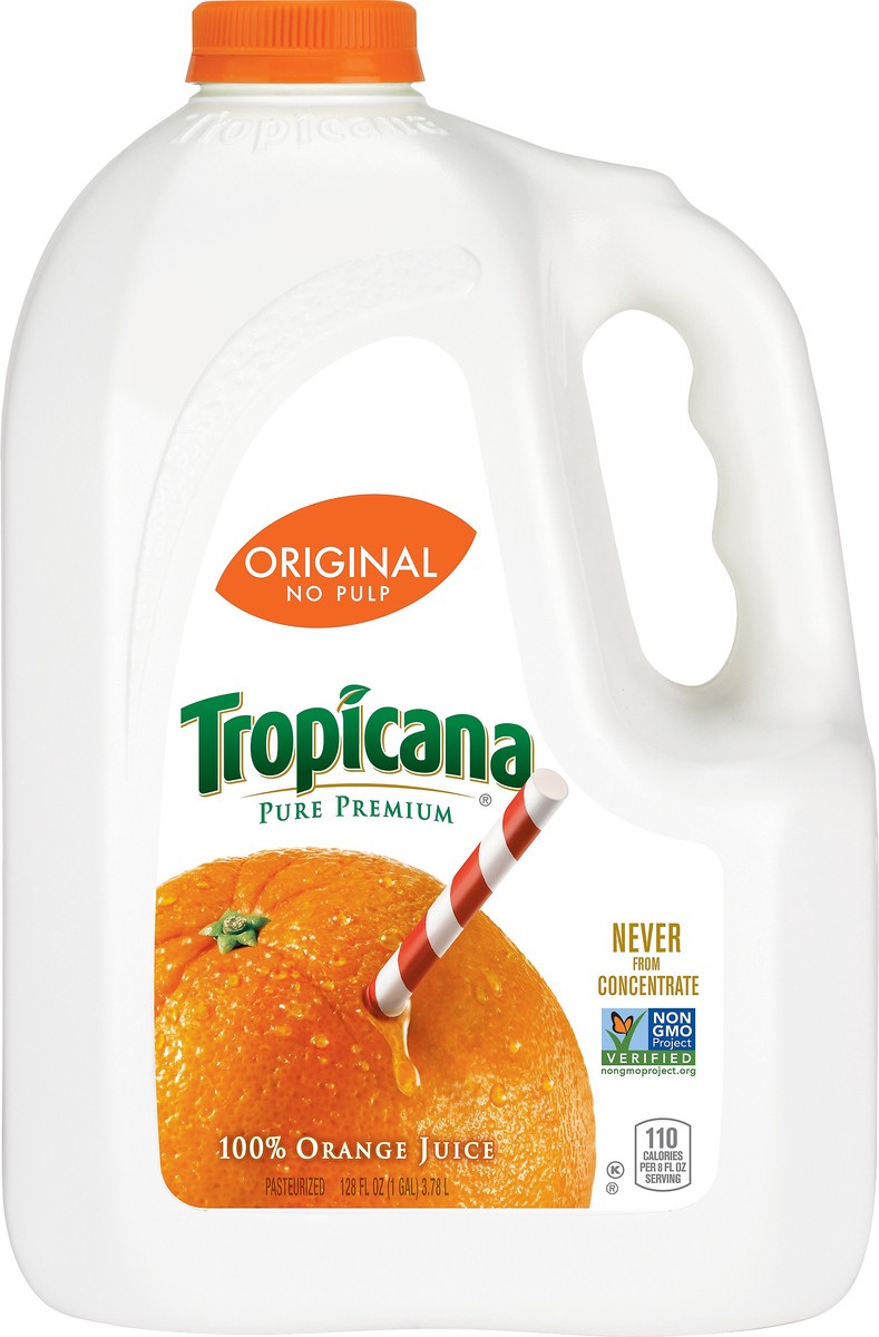 slide 4 of 7, Tropicana Pure Premium Original No Pulp 100% Orange Juice, 128 Fl Oz Jug, 128 fl oz