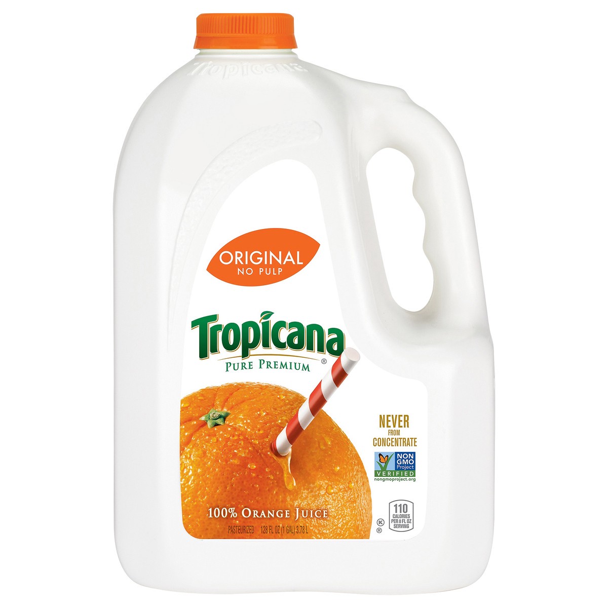 slide 1 of 7, Tropicana Pure Premium Original No Pulp 100% Orange Juice, 128 Fl Oz Jug, 128 fl oz