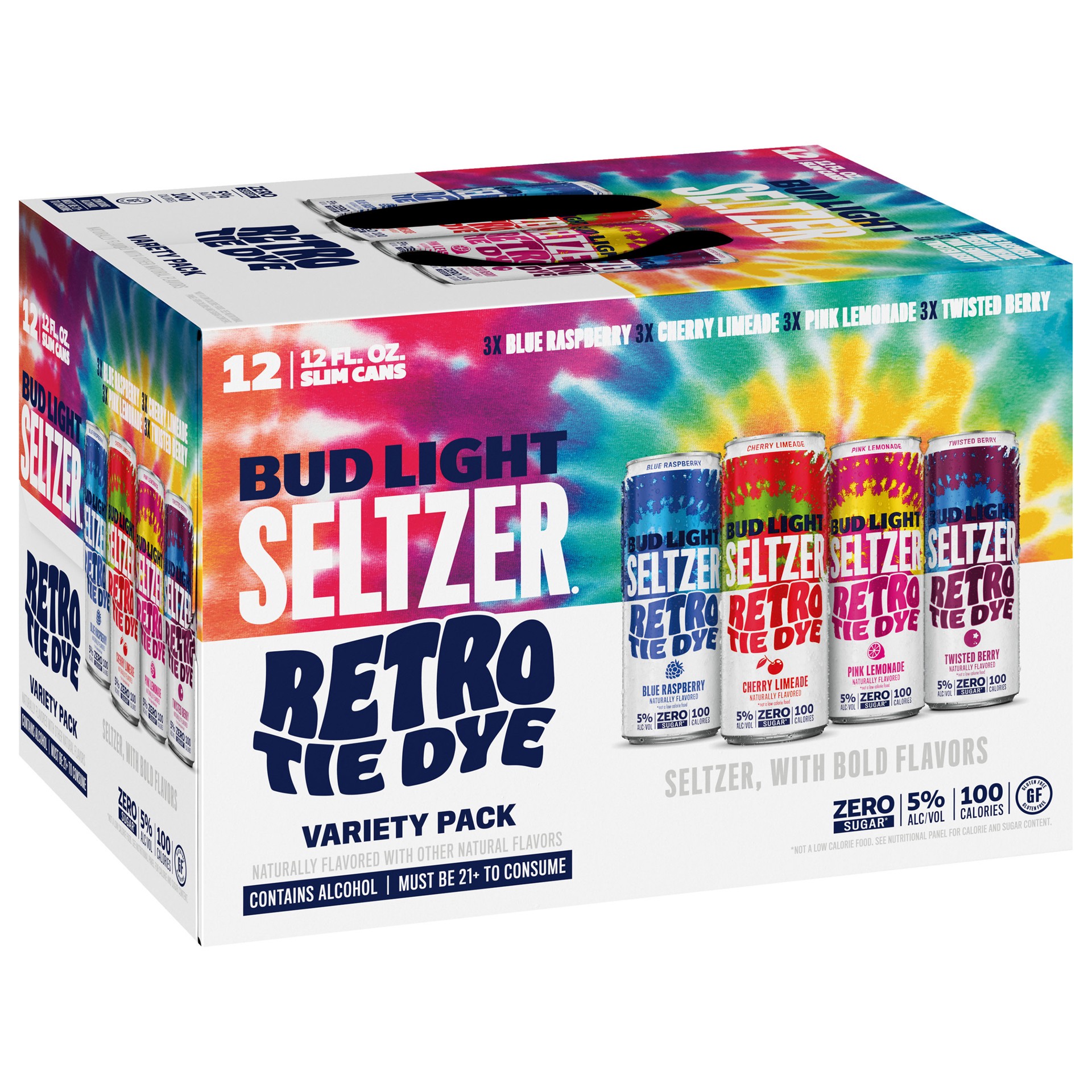 slide 1 of 1, Bud Light Seltzer™ Retro Tie Dye Hard Seltzer Variety Pack, 12 Pack 12 fl. oz. Cans, 12 ct; 12 oz