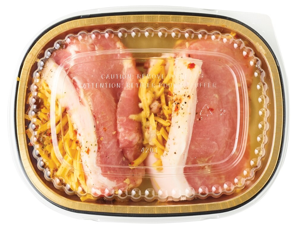 slide 1 of 2, Bacon Cheddar Stuffed Pork Chops, per lb