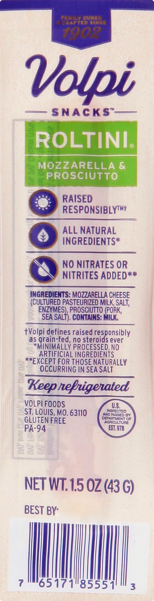 slide 1 of 12, Volpi Snacks Mozzarella and Prosciutto Roltini 1.5 oz, 1.5 oz