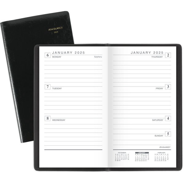 slide 3 of 3, 2025 At-A-Glance Designer Cover Weekly Planner, 3-1/4"" X 5-3/4"", Black, January To December, 7040205, 1 ct