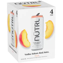 Nutrl Peach Vodka Seltzer - 4 Pack 12 fl oz Cans