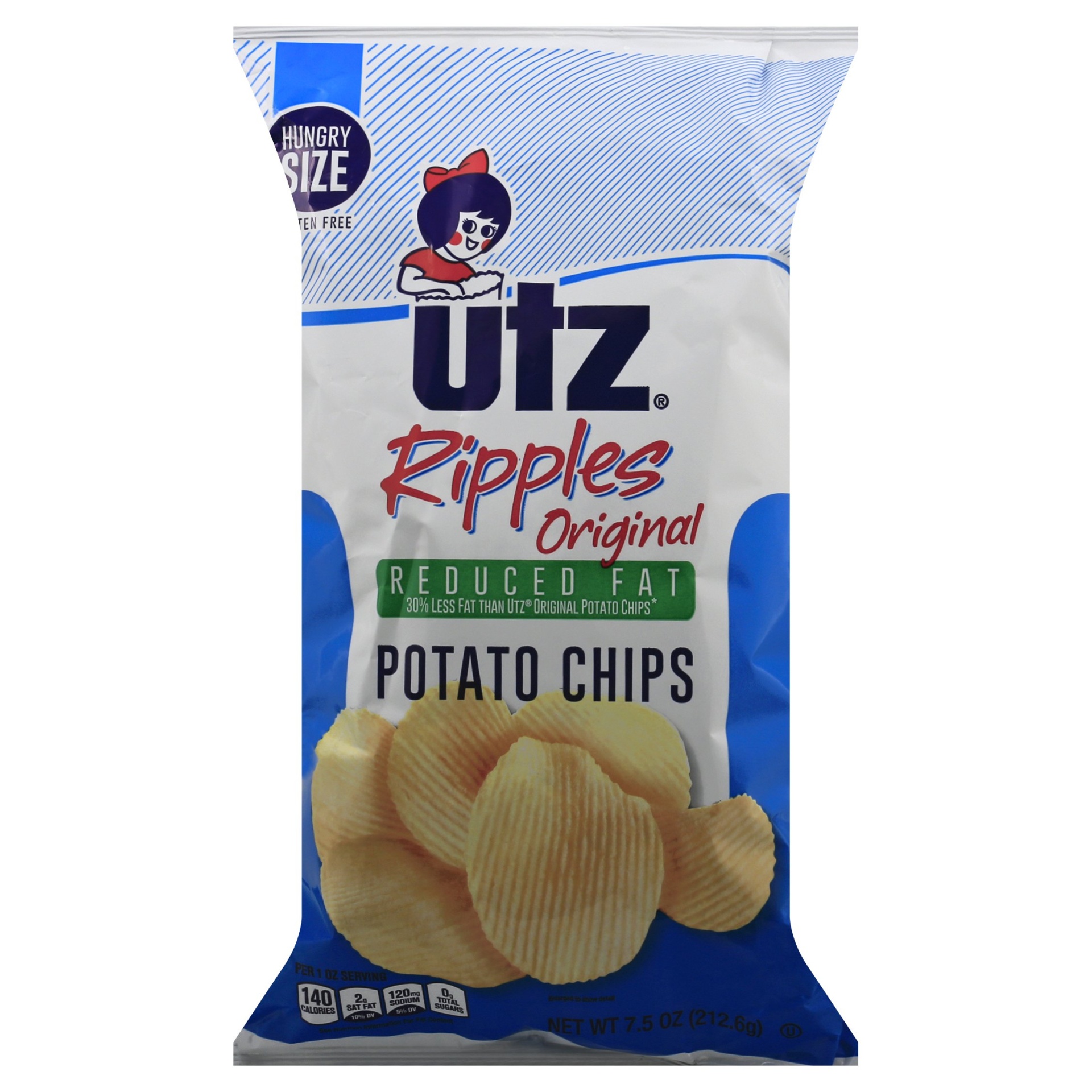 slide 1 of 1, Utz Ripples Reduced Fat Potato Chips, 7.5 oz