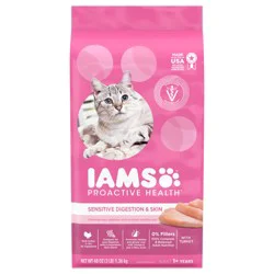 IAMS PROACTIVE HEALTH Adult Sensitive Digestion and Skin Dry Cat Food with Turkey, 3 lb. Bag