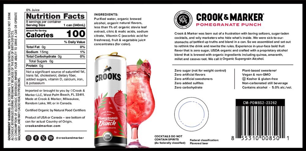 slide 2 of 2, Crook & Marker Crooks Pomegranate Punch Still 11.5oz 8-Pack, 8 ct; 12 oz