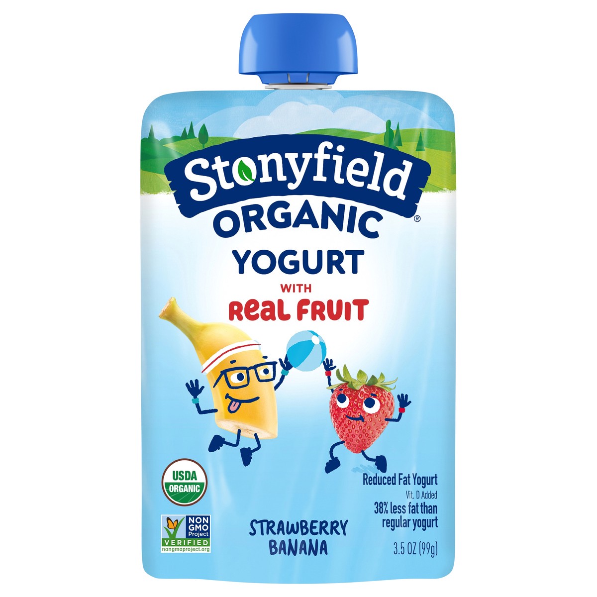 slide 1 of 2, Stonyfield Organic Kids Strawberry Banana Reduced Fat Yogurt Pouch, 3.5 oz