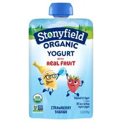 Stonyfield Organic Kids Strawberry Banana Reduced Fat Yogurt Pouch - 3.5 oz