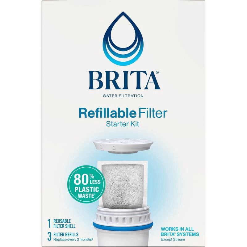 slide 2 of 11, Brita Refillable Water Filtration Starter Kit with 1 Reusable Filter Shell and 3 Filter Refills, 1 ct
