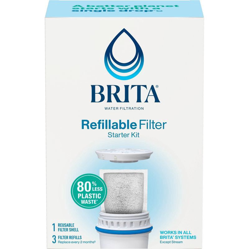 slide 6 of 11, Brita Refillable Water Filtration Starter Kit with 1 Reusable Filter Shell and 3 Filter Refills, 1 ct