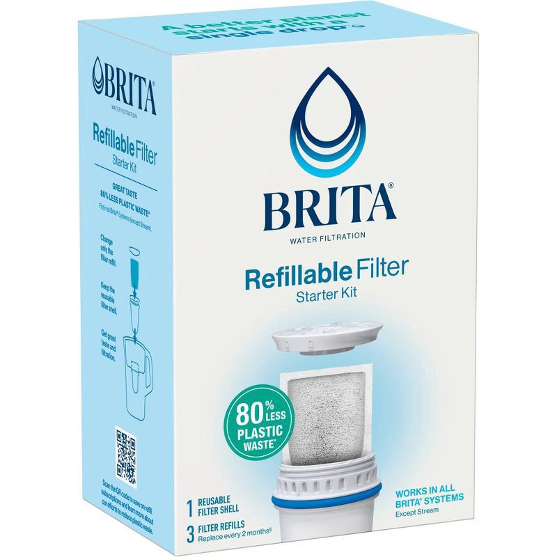 slide 3 of 11, Brita Refillable Water Filtration Starter Kit with 1 Reusable Filter Shell and 3 Filter Refills, 1 ct