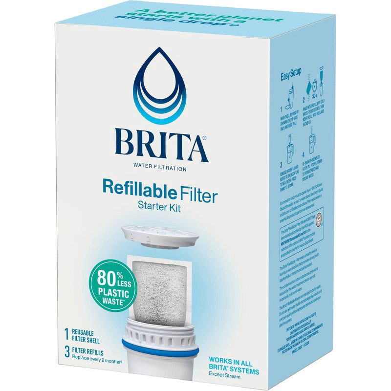 slide 5 of 11, Brita Refillable Water Filtration Starter Kit with 1 Reusable Filter Shell and 3 Filter Refills, 1 ct