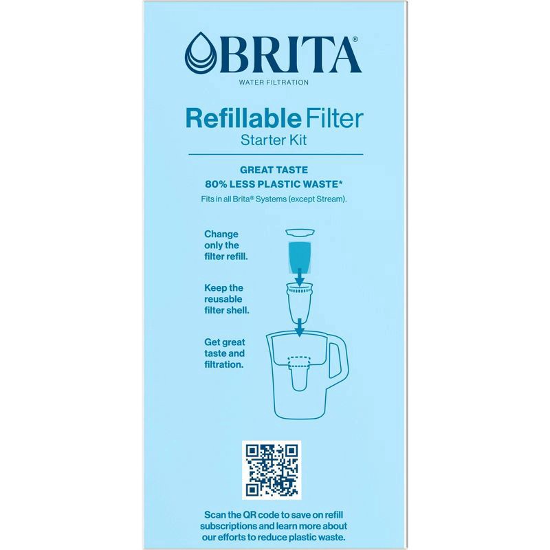 slide 10 of 11, Brita Refillable Water Filtration Starter Kit with 1 Reusable Filter Shell and 3 Filter Refills, 1 ct