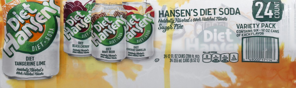 slide 1 of 13, Diet Hansens Diet Tangerine Lime Diet Cherry Vanilla Diet Root Beer Diet Black Cherry Soda - 24 ct, 24 ct