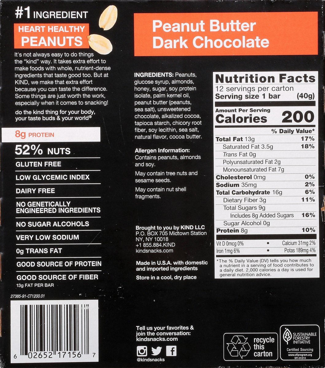 slide 6 of 13, KIND Nut Bars, Peanut Butter Dark Chocolate, 1.4 oz, 12 Count, 12 ct