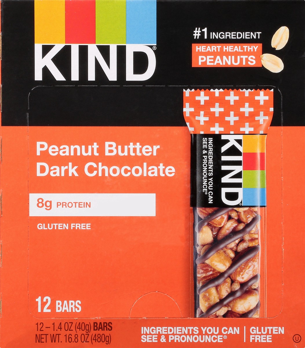 slide 10 of 13, KIND Nut Bars, Peanut Butter Dark Chocolate, 1.4 oz, 12 Count, 12 ct