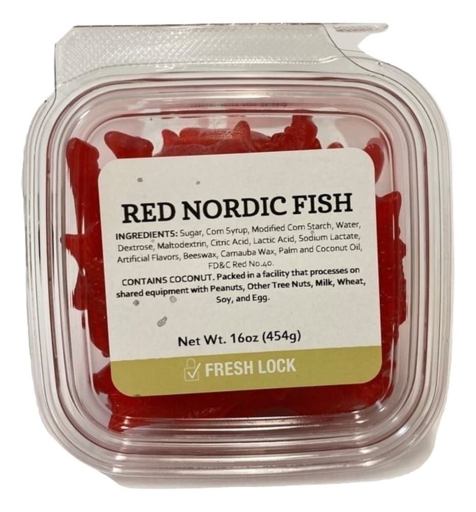 slide 1 of 1, Torn & Glasser Torn Glasser Red Nordic Gummi Fish, 16 oz