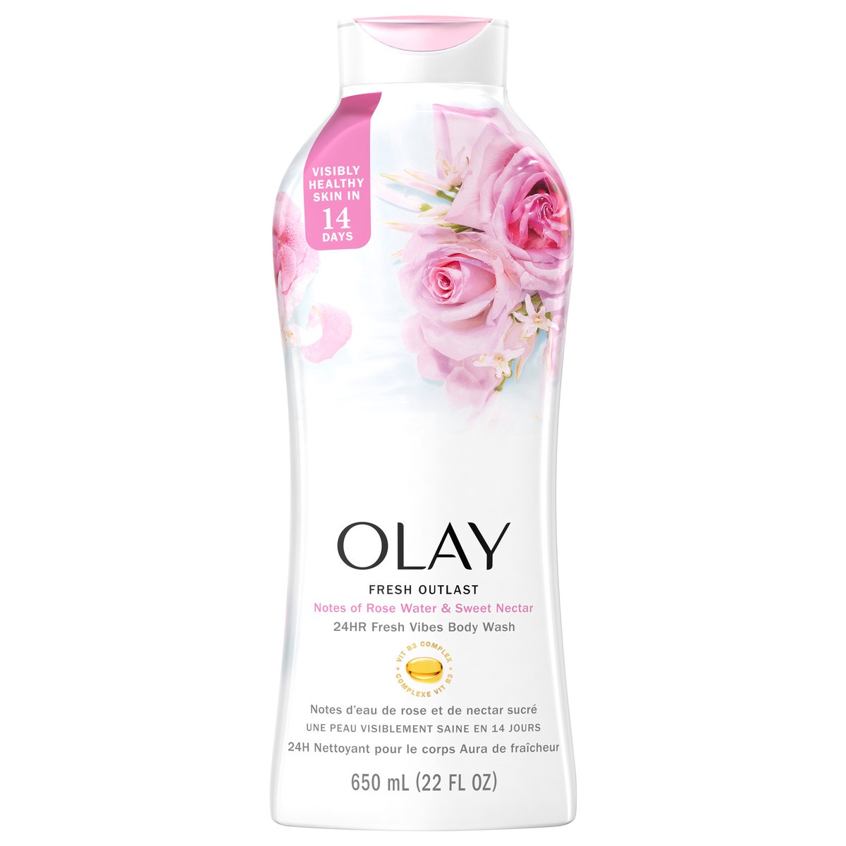 slide 1 of 9, Olay Fresh Outlast Rose Water & Sweet Nectar Body Wash, 22 fl oz, 22 fl oz