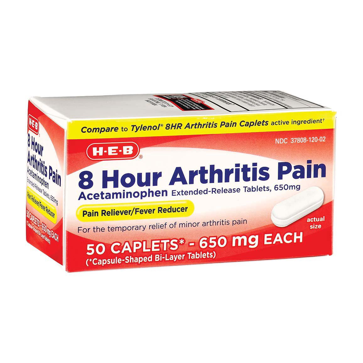 slide 1 of 1, H-E-B Arthritis Pain Relief Acetaminophen 650 mg Caplets, 50 ct