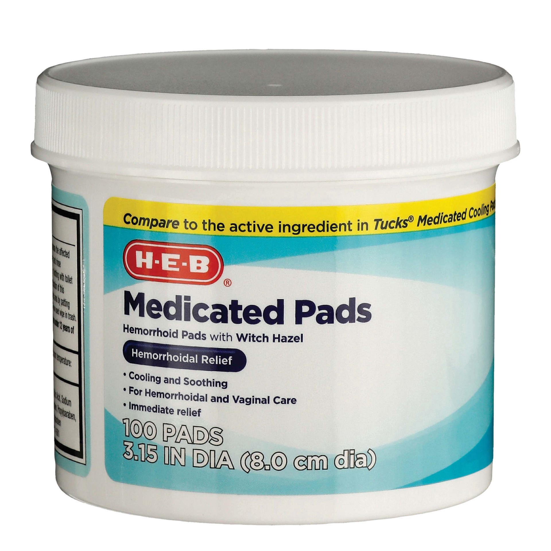 slide 1 of 1, H-E-B Medicated Hemorrhoid Pads with Witch Hazel, 100 ct