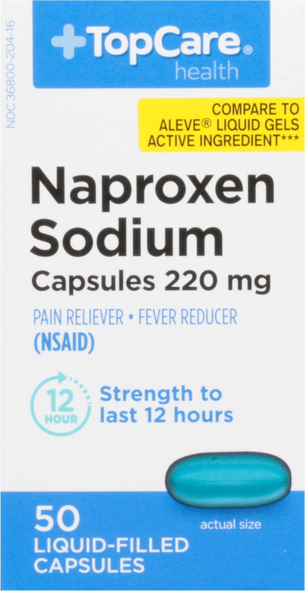 slide 1 of 16, TopCare Health 220 mg Naproxen Sodium 50 Liquid-Filled Capsules, 50 ct