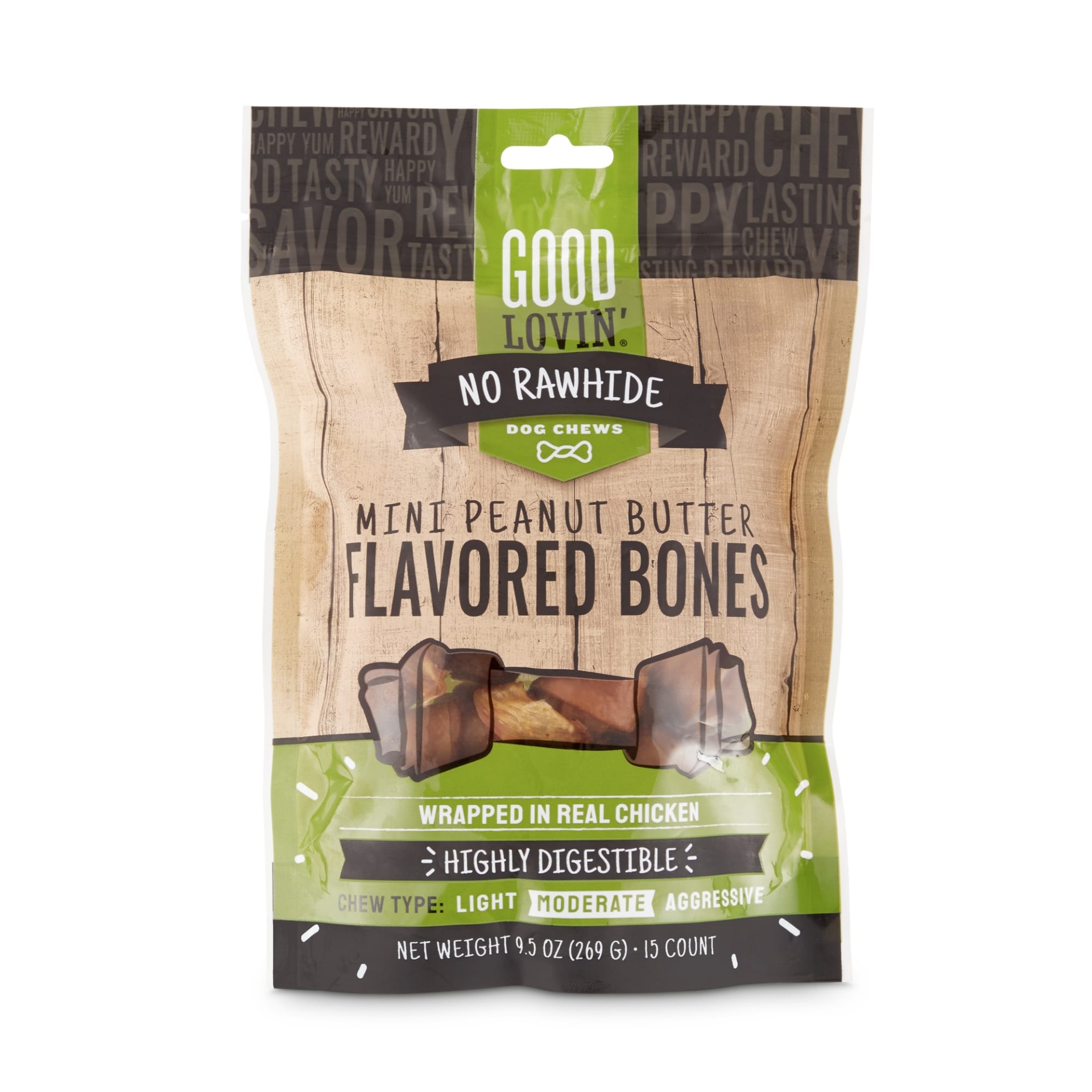slide 1 of 1, Good Lovin' No Rawhide Mini Peanut Butter Flavored Dog Bones, 9.5 oz., Count of 15, 1 ct