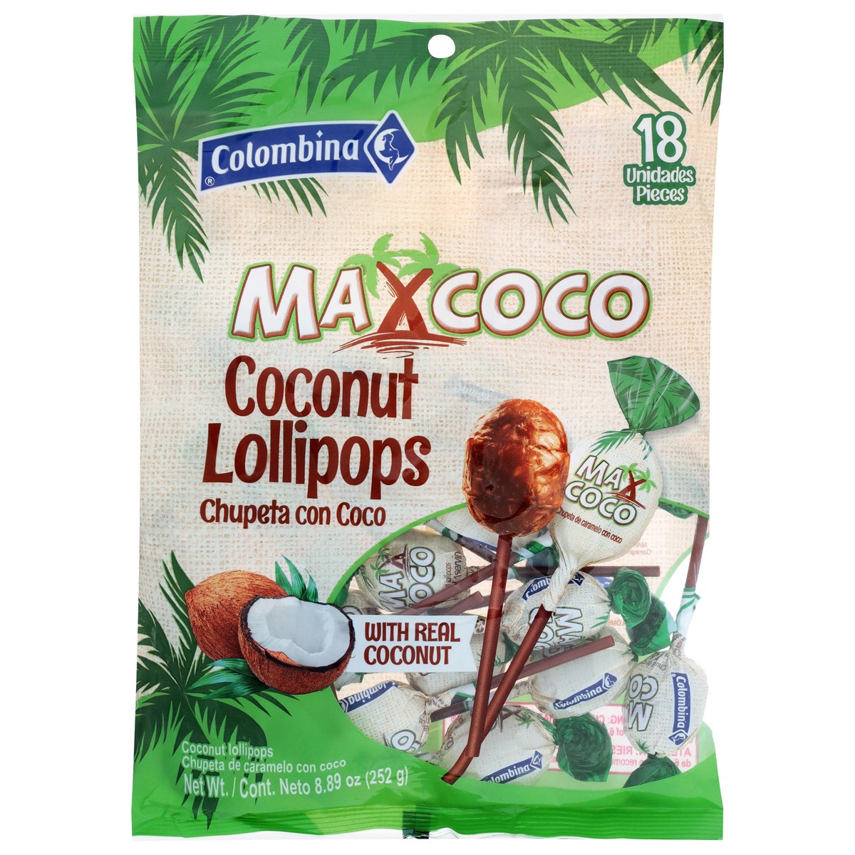 slide 4 of 4, Colombina Maxcoco Coconut Lollipops 18 Each, 8.89z