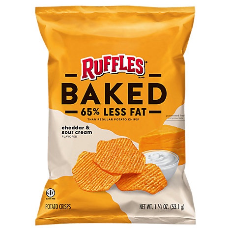 slide 1 of 1, Ruffles Baked Potato Chips Cheddar & Sour Cream Flavored, 1 x 1.875 oz