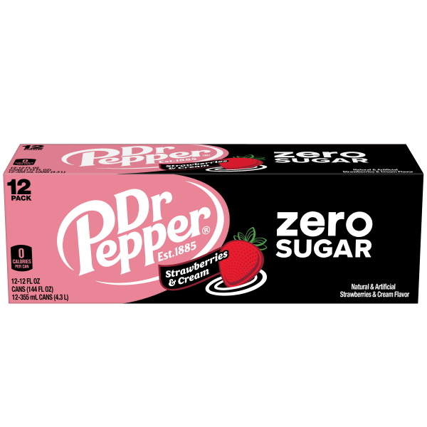 slide 7 of 16, Dr Pepper DP Zero Sugar Strawberries and Cream 12oz 12pk, 12 ct; 12 fl oz