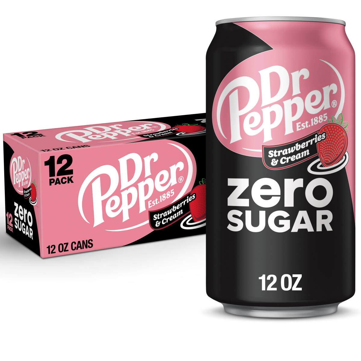 slide 1 of 16, Dr Pepper DP Zero Sugar Strawberries and Cream 12oz 12pk, 12 ct; 12 fl oz