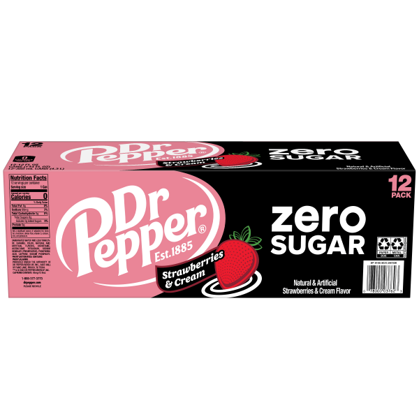 slide 11 of 16, Dr Pepper DP Zero Sugar Strawberries and Cream 12oz 12pk, 12 ct; 12 fl oz