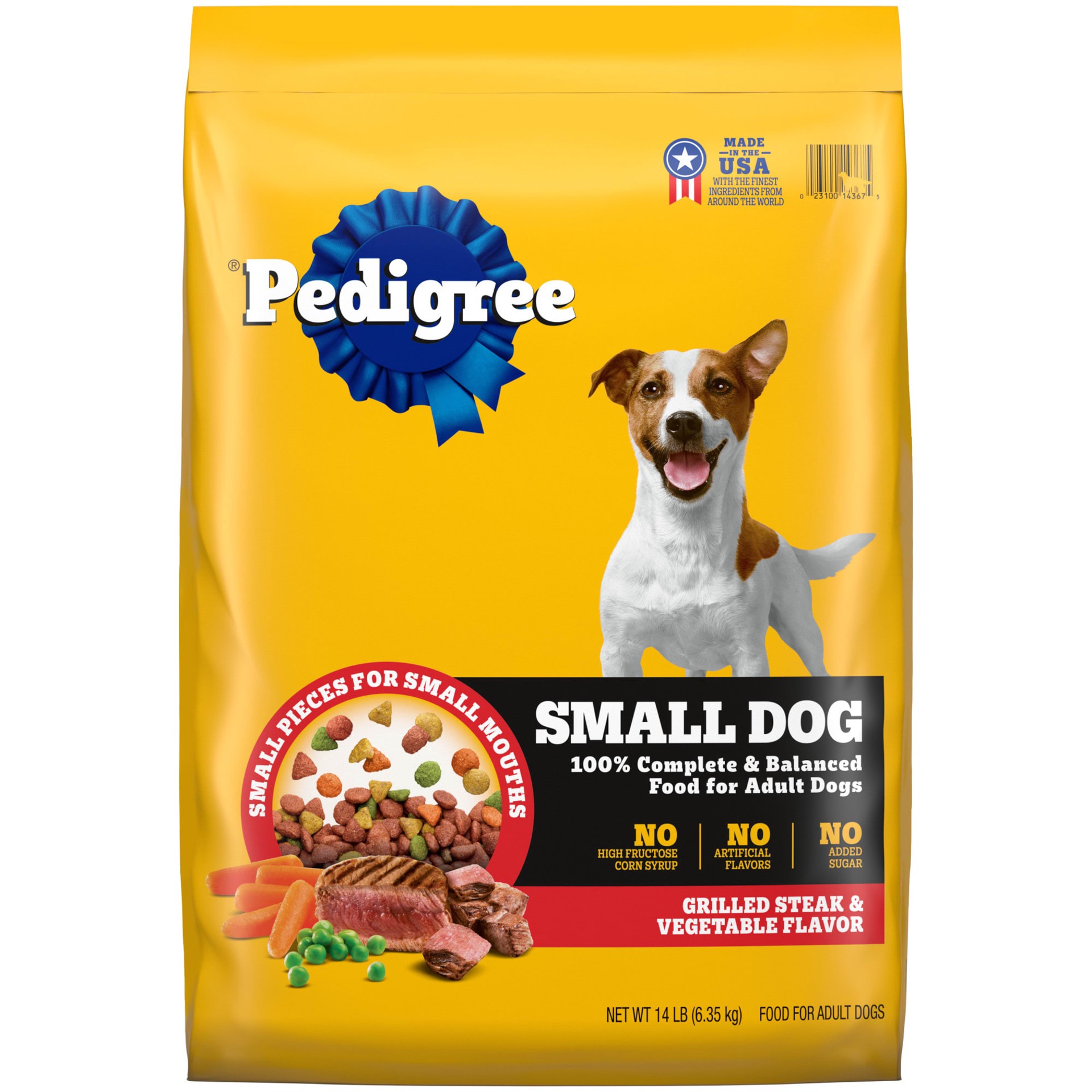 slide 1 of 9, Pedigree Adult Small Dog Dry Dog Food, Grilled Steak and Vegetable Flavor, 14 lb. Bag, 14 lb