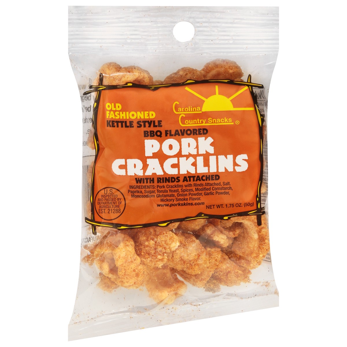 slide 4 of 14, Carolina Country Snacks Kettle Style BBQ Flavored Pork Cracklins with Rinds Attached - 1.75 oz, 1.75 oz