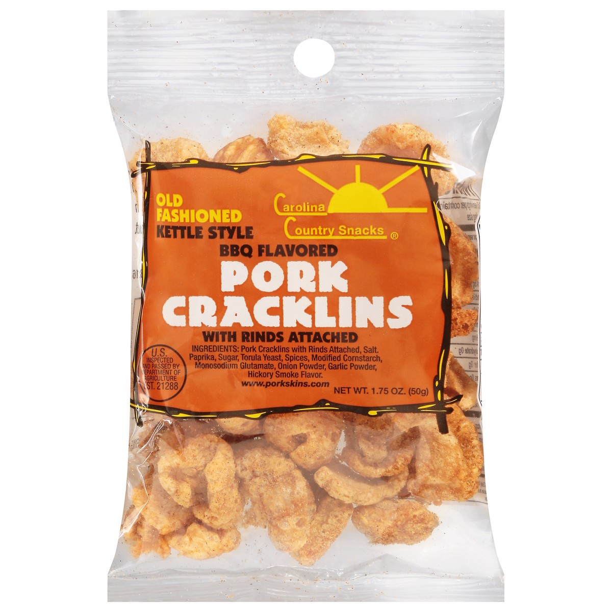 slide 2 of 14, Carolina Country Snacks Kettle Style BBQ Flavored Pork Cracklins with Rinds Attached - 1.75 oz, 1.75 oz
