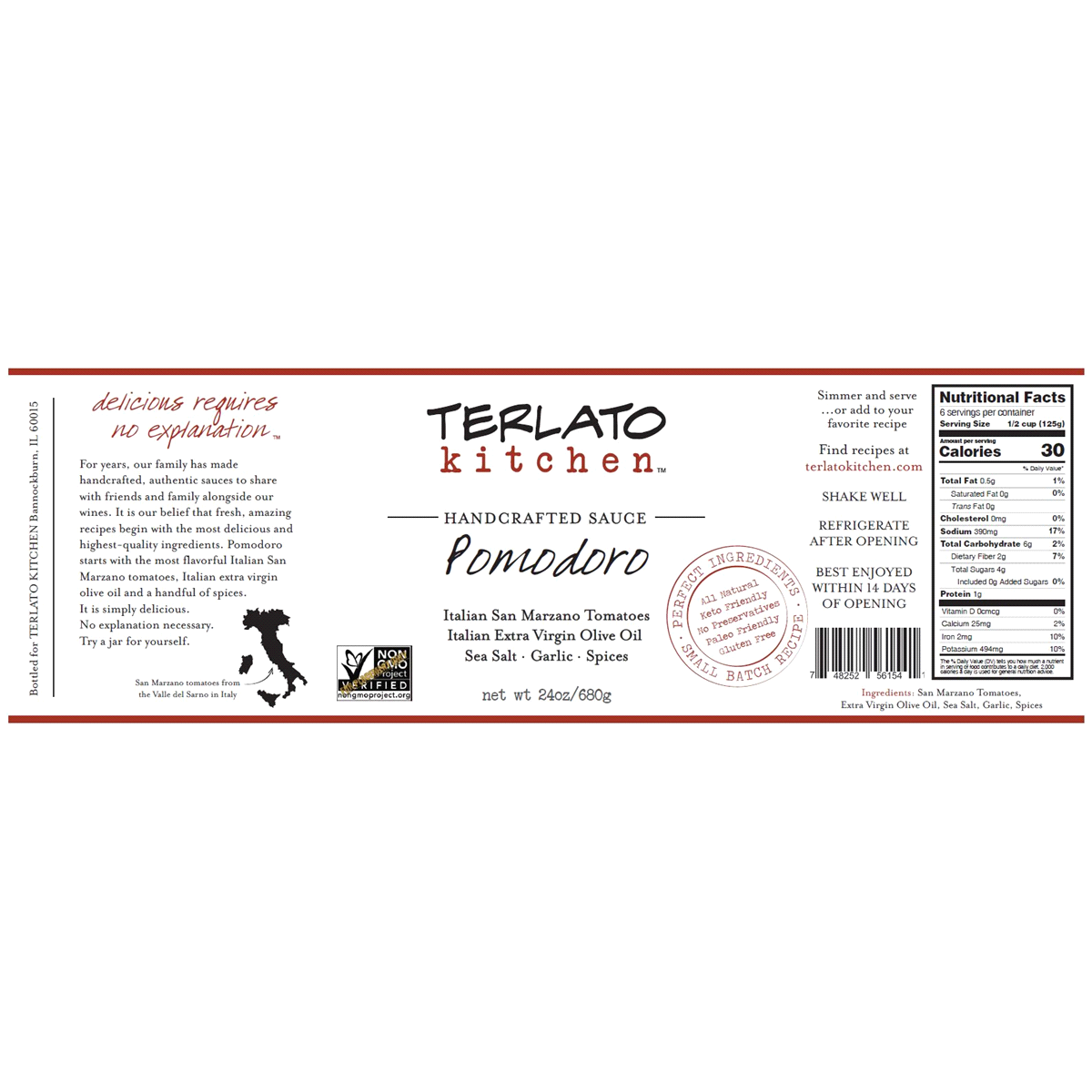 slide 5 of 5, Terlato Kitchen Pomodoro Sauce, 24 oz