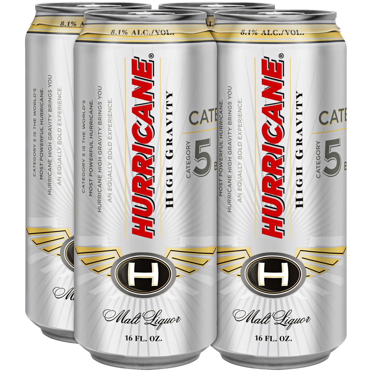 slide 1 of 5, Hurricane High Gravity 6% High Gravity Malt Liquor, 4 Pack 16 fl. oz. Cans, 8.1% ABV, 4 ct; 16 oz