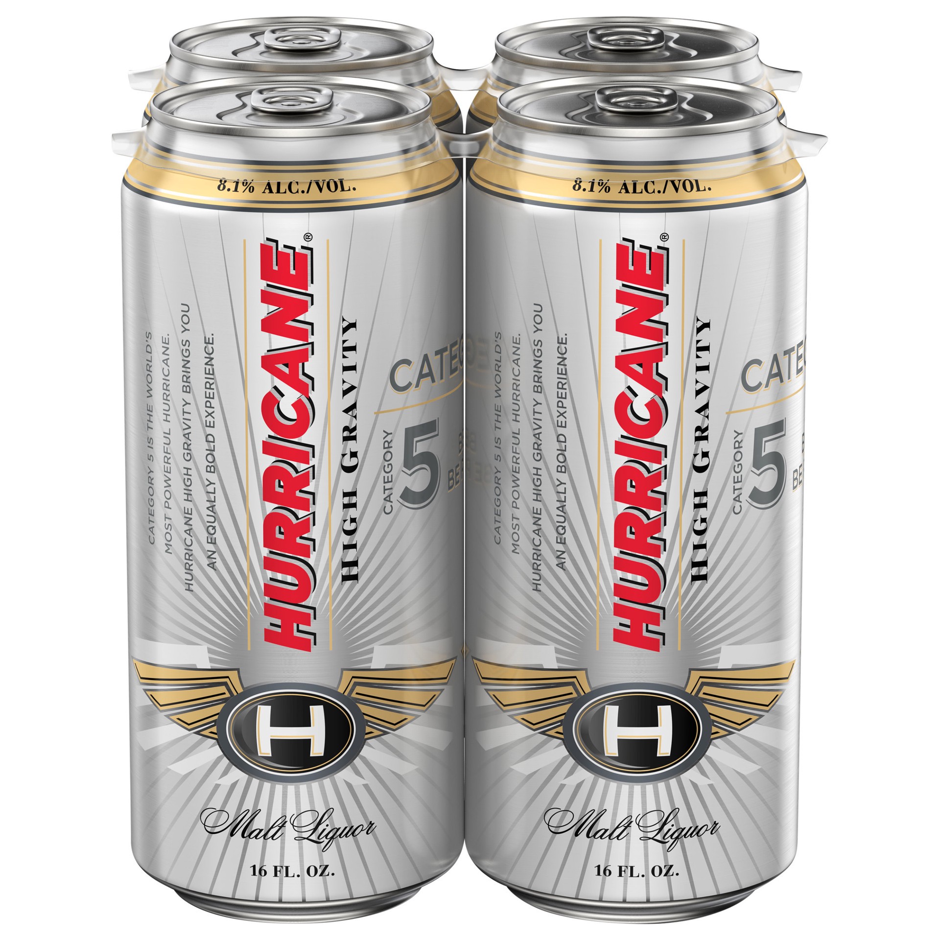 slide 1 of 5, Hurricane High Gravity Malt Liquor, 4 Pack 16 fl. oz. Cans, 8.1% ABV, 16 fl oz