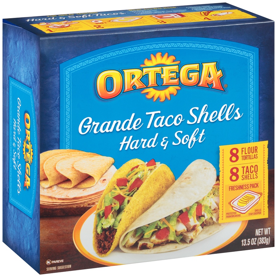 slide 2 of 8, Ortega Grande Hard & Soft Taco Shells, 13.5 oz