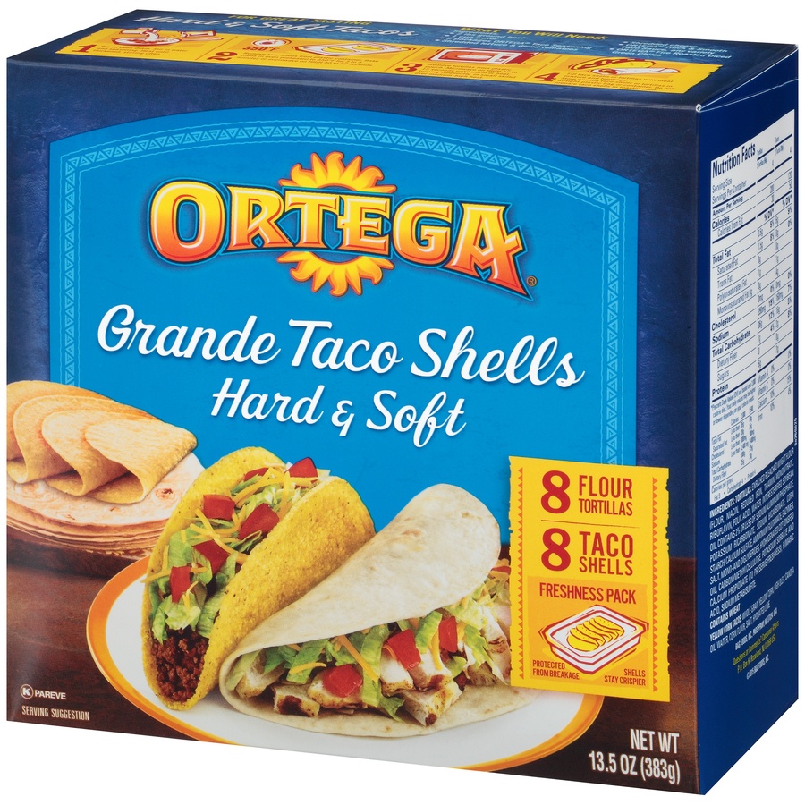 slide 3 of 8, Ortega Grande Hard & Soft Taco Shells, 13.5 oz